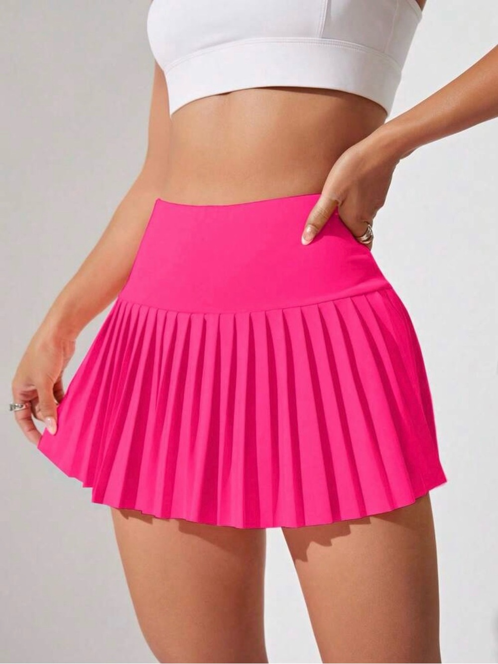 SHEIN Hot Pink Pleated High-Waist Athletic Skirt